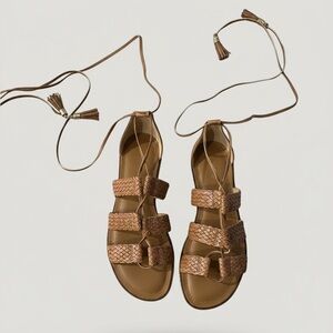 Michael Kors Tan Woven Lace-Up Gladiator Sandals